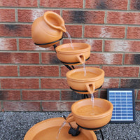 Fontana Solare a Cascata da Giardino con Batteria di Supporto da 6 Ore Fontanella con Pannello Solare e Picchetto Fontanella a Vasi Fontana con Ciotole - Terracotta
