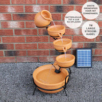 Fontana Solare a Cascata da Giardino con Batteria di Supporto da 6 Ore Fontanella con Pannello Solare e Picchetto Fontanella a Vasi Fontana con Ciotole - Terracotta