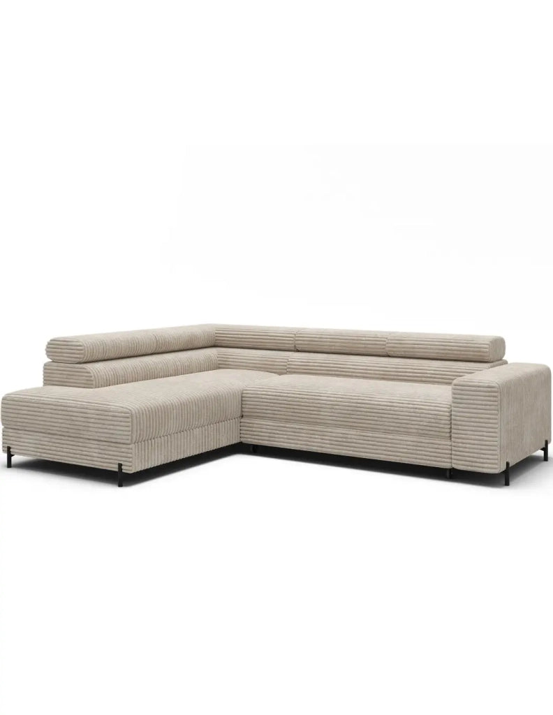 Divano ad angolo COLESIA convertibile 5 posti beige velluto a coste – sinistro – 274x200cm