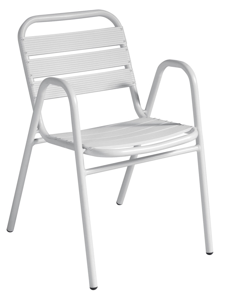 Cheonda - Sedia Calipso Contract - Alluminio Con Braccioli - Impilabile - Tubo Ø 25 Mm X 1,8 Mm - Colore Bianco