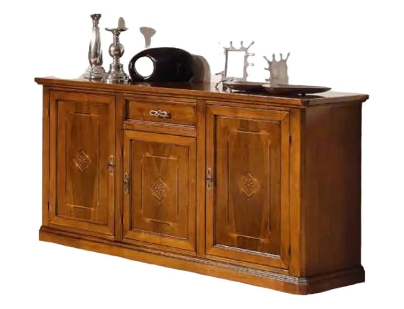 Madia credenza in legno 3 porte con intarsi bassano l.166 p.49 h.90 - Mobili 2G