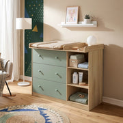 Cassettiera Beldinupp con Piano Fasciatoio Rimovibile 93 x 110 x 55 cm - Effetto Rovere / Verde [en.casa]