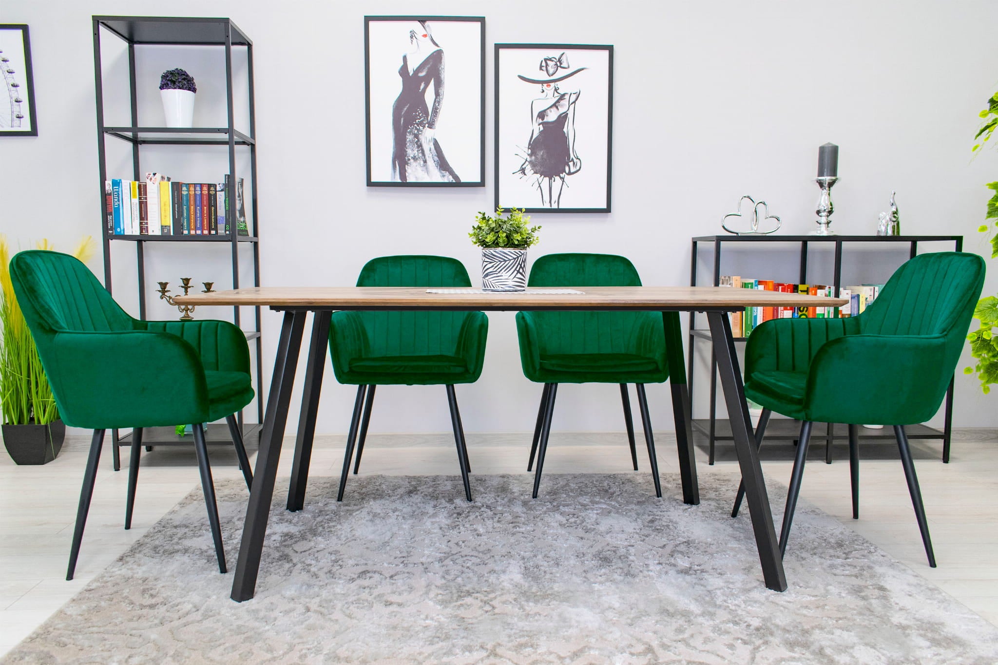 Sedia VALORA LUGO - Velluto verde con gambe nere