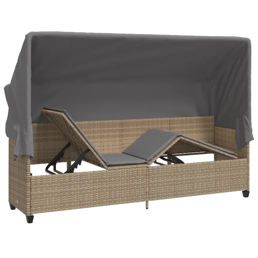 Lettino Prendisole con Baldacchino e Cuscini Beige Polyrattan 368356