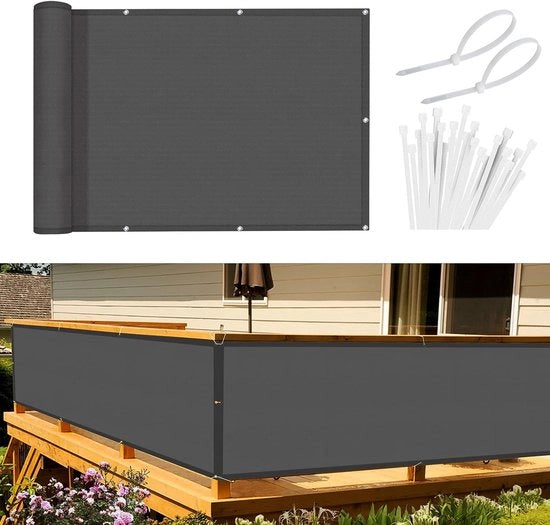 Schermo per balcone, protezione vista, copertura balcone, 80 x 300 cm, schermo per vento, opaco, rivestimento balcone, PES 170 g/m², protezione dal vento e UV, con fissaggi e cavi, colore antracite