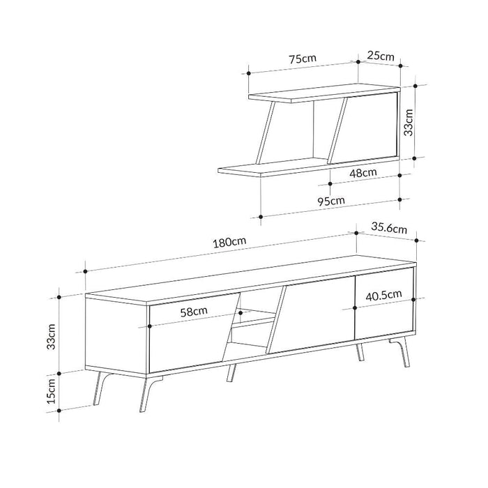 Mobile TV 1 Anta e Mensola 48x35,6x180 cm in MDF Fiona Bianco Rovere