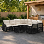 Set Divano da Giardino 9 pz Nero e Bianco Crema polyrattan 3436915
