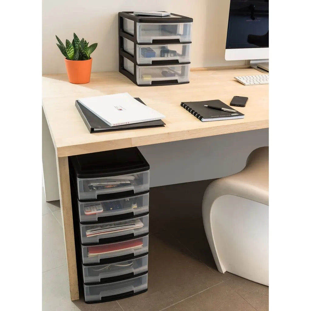 Curver Cassettiera Scrivania a Cubo Babel A4 3x5L Nera e Trasparente 443814