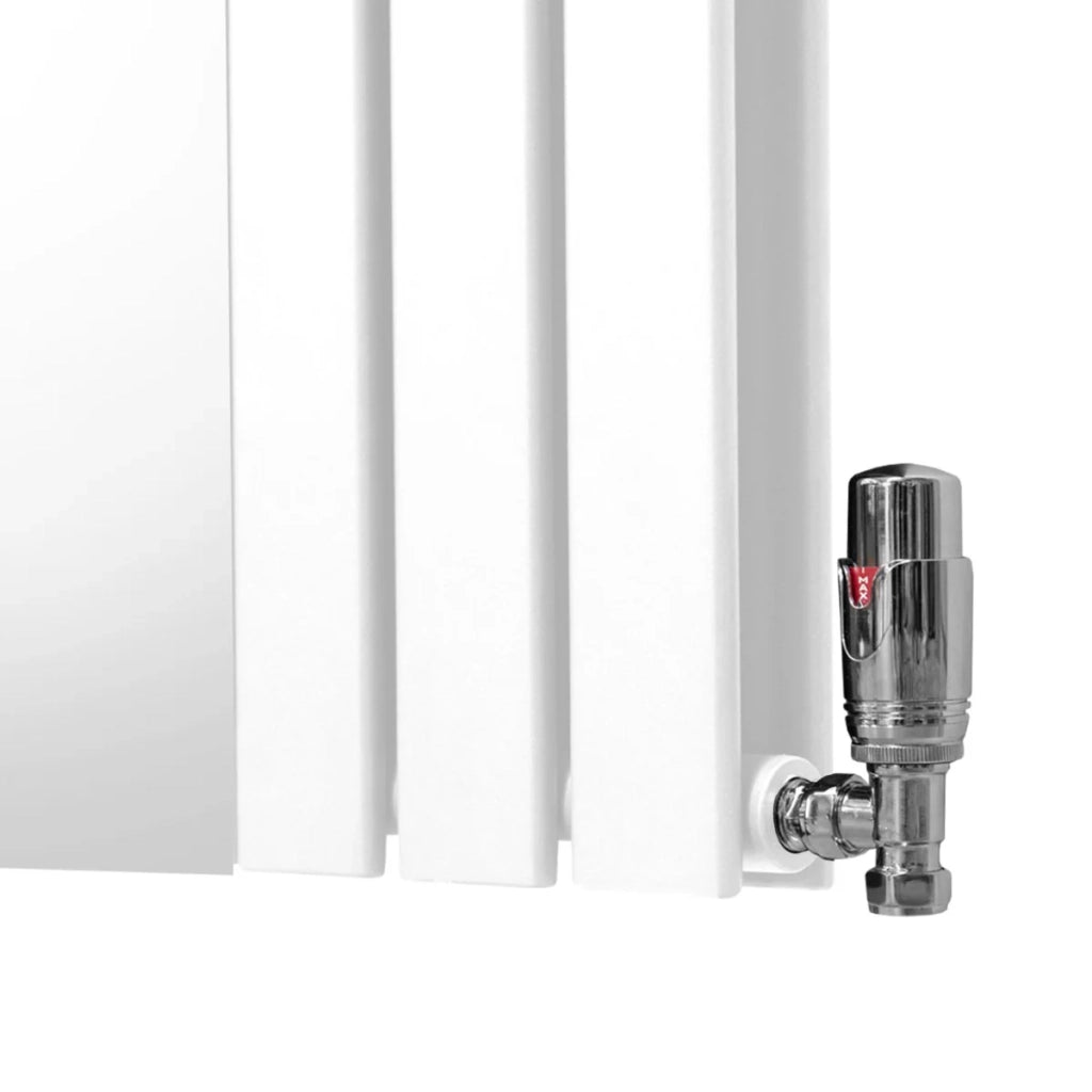 Radiatore a specchio a pannello piatto e valvole TRV cromate Bianco 1800 mm x 425 mm