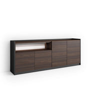 Credenza, Mobile, Cucina, 207x80x37 cm, 4 Porte, LED, Rovere scuro e Nero