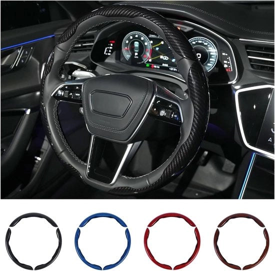 Set di 4 Protezioni per Volante in Fibra di Carbonio 3PCS - Antiscivolo, Resistente alle Sollecitazioni, Adattabile a Tutti i Tipi di Ruote da 14-16 Pollici - Accessori Interni per Auto, SUV, Camion (Nero)