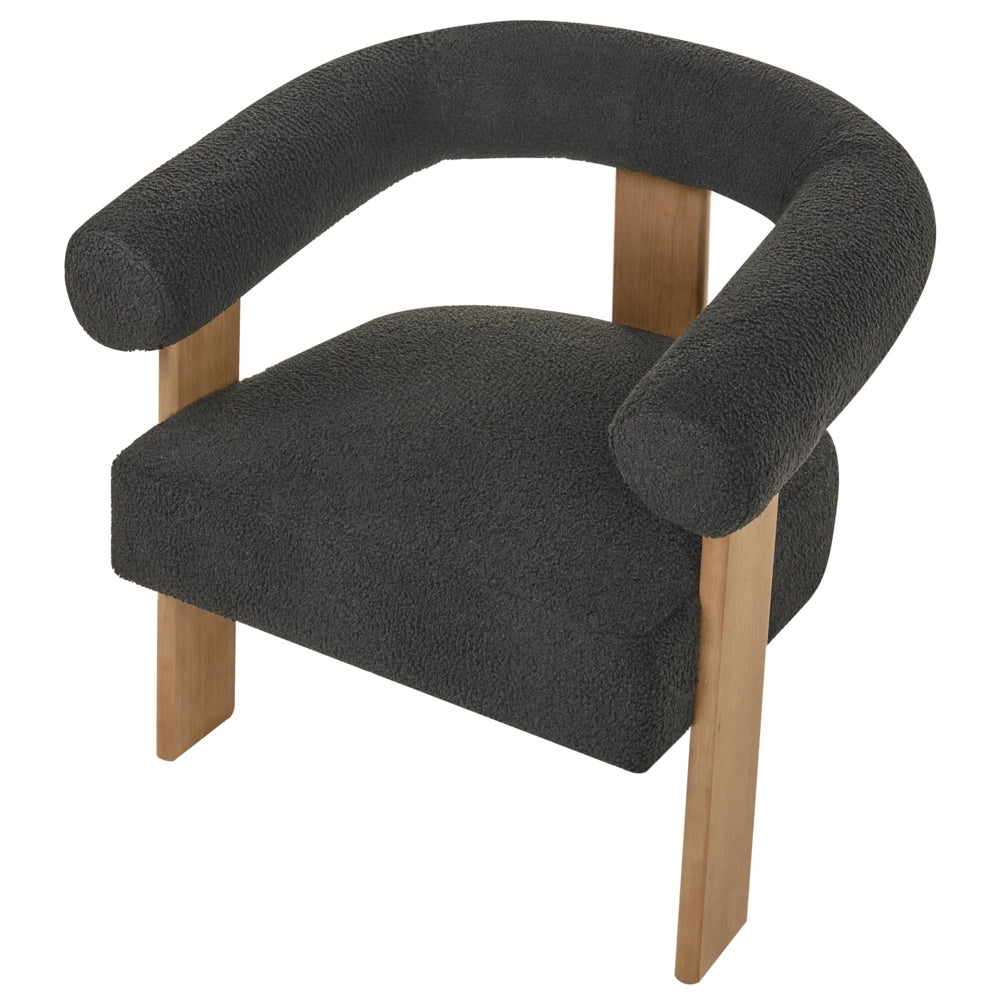Poltrona nero e marrone scuro con rivestimento in bouclé design retrò gambe in legno per soggiorno