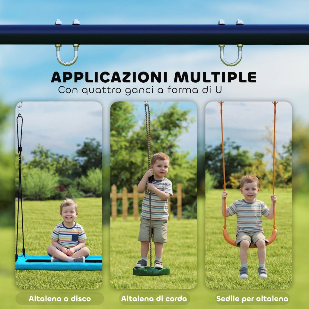Struttura per Altalena da Giardino 260x160x178 cm con 4 Ganci in Acciaio Blu
