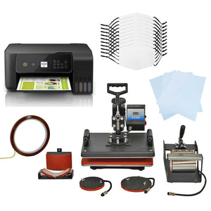 Kit per Sublimazione Pressa a Caldo 5 in 1 & Stampante Eco Tank & 10 Mascherine