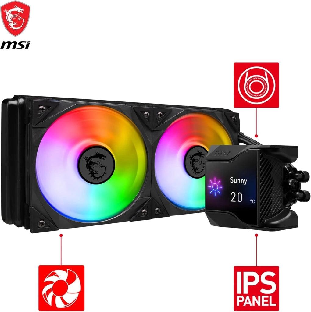 MPG CORELIQUID D240 CPU Liquid Cooler da 60 mm, 2 ventole ARGB da 120 mm, Tubazione anti-evaporazione, Raffreddamento GI - Compatibile con Socket AMD e Intel