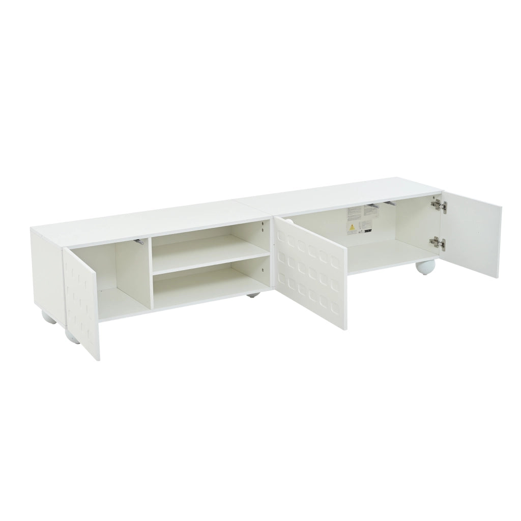 Mobile porta TV per televisore fino a 80 pollici con 3 ante e 2 vani semiaperti per soggiorno bianco 200 × 40 × 44 cm