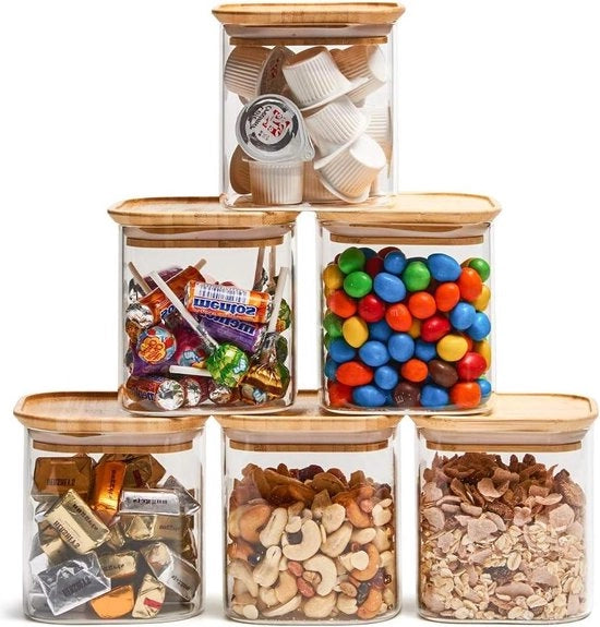 Contenitori di Stoccaggio a Cassetta Quadrata in Vetro di Borosilicato 700 ml - Coperchio Ercolino - Contenitore di Conservazione Alimentare per Magazzino Cucina - Set da 6