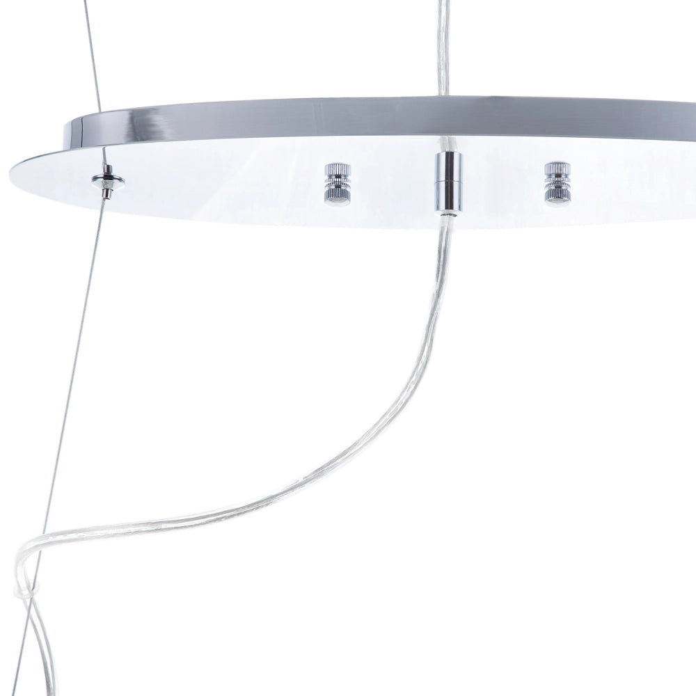 Lampadario Metallo Argento Paralume Ovale a 4 Luci Cristalli in Acrilico