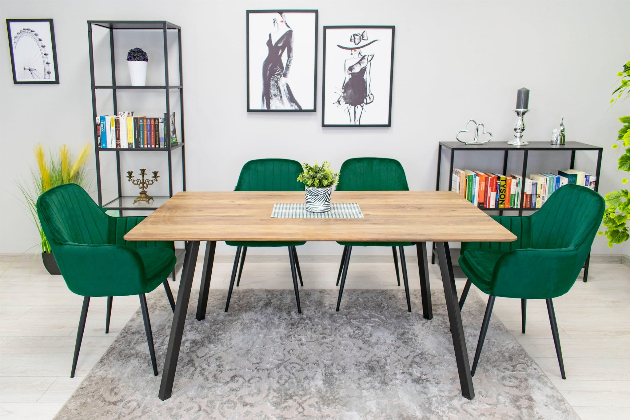 Sedia VALORA LUGO - Velluto verde con gambe nere x 2