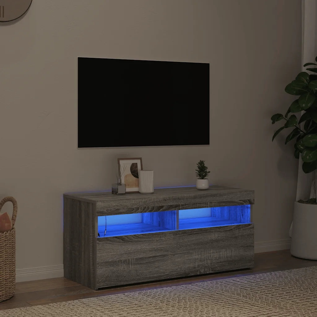 Mobile Porta TV con Luci LED Grigio Sonoma 90x35x40 cm 815676