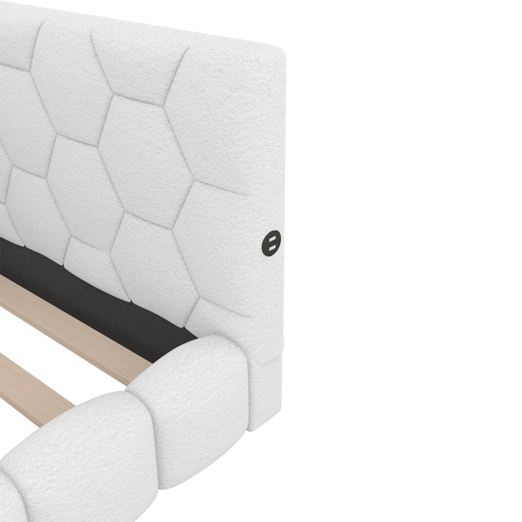 Letto singolo 90×200 cm con LED regolabile; USB e Type-C; senza materasso; MDF e velluto; bianco