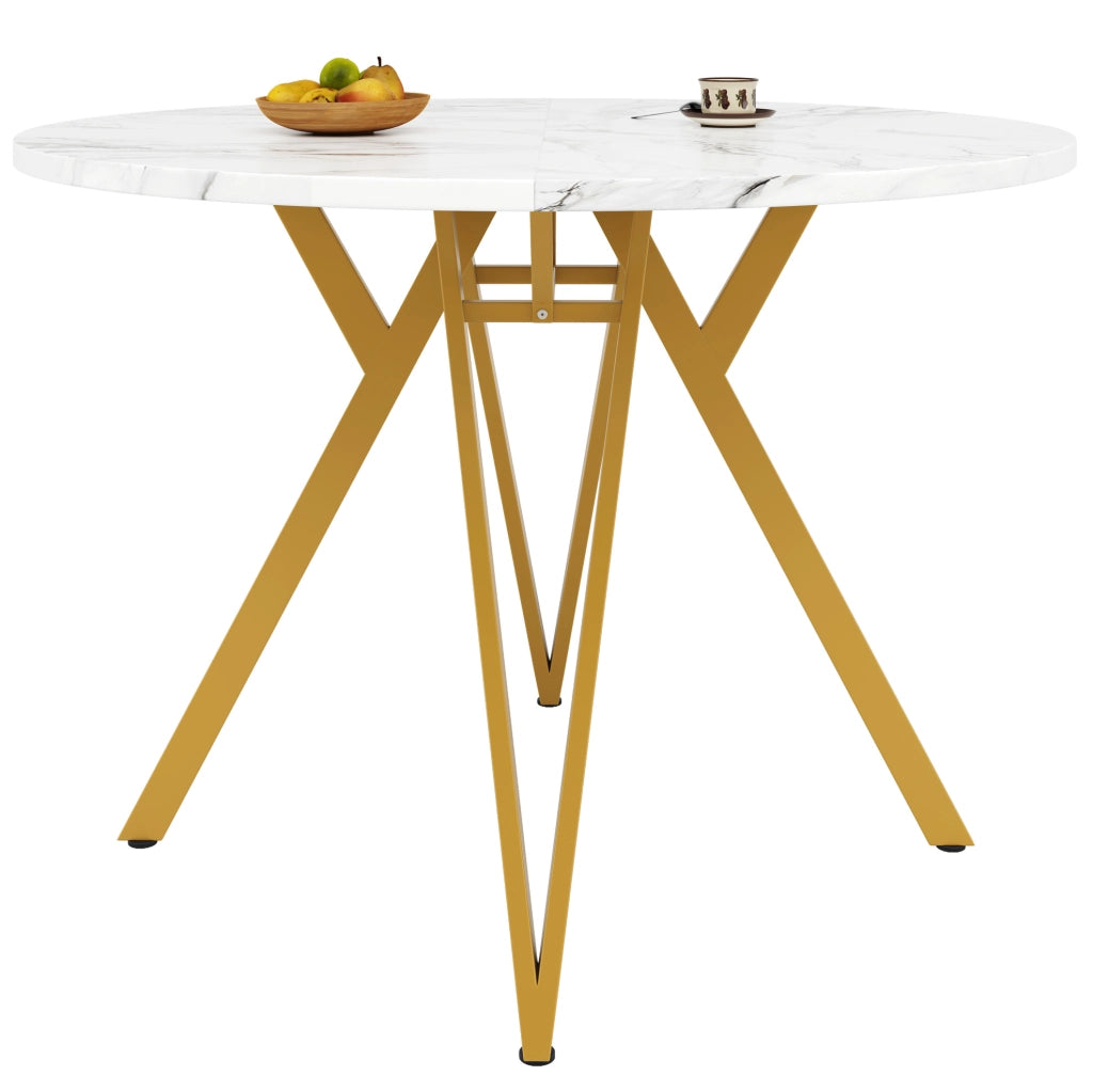 Tavolo da pranzo rotondo Ø100 cm effetto marmo oro