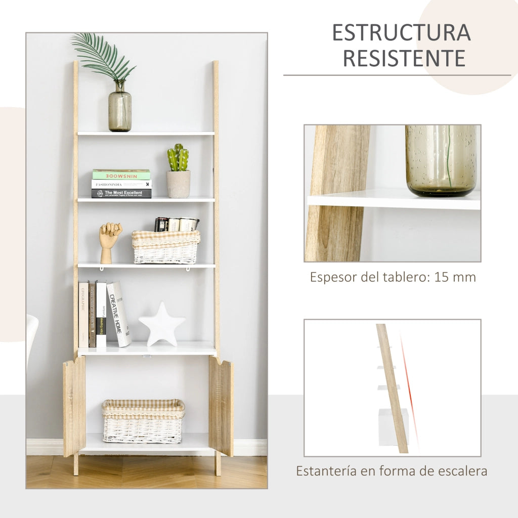 Libreria a scala con 3 ripiani e armadietto ¨C zephmum ¨C rovere e bianco 60x40x171
