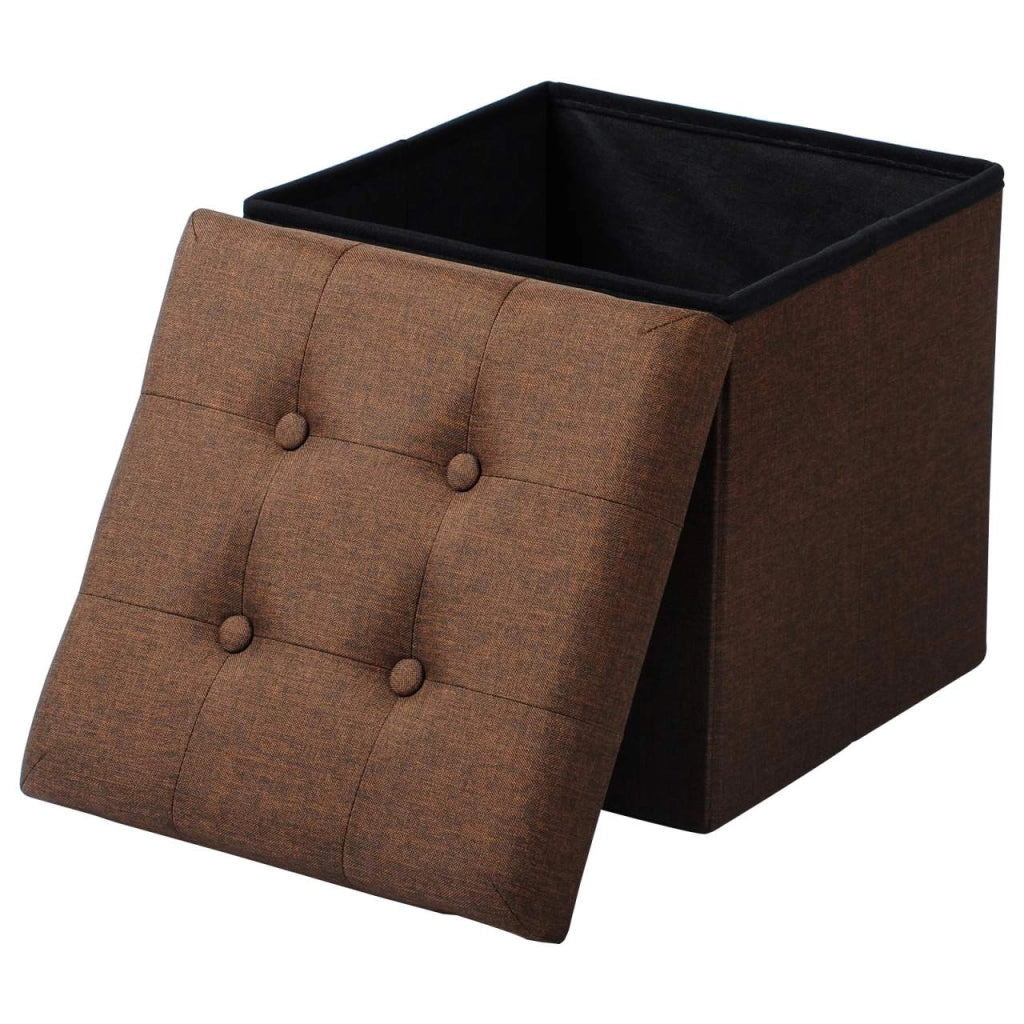 Sgabello con seduta in lino e spazio contenitore marrone 19_0000467