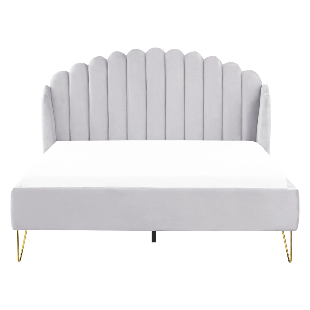 Letto con rete in velluto grigio 160 x 200 cm gambe in metallo testata retro capitonné