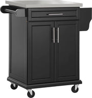 Carrello Cucina con Ruote - Isola Cucina con Cassetto 2 Porte, Pannelli, Cassetto Utensili e Scaffale Spezie - Piastra di Servizio in Acciaio Inossidabile
