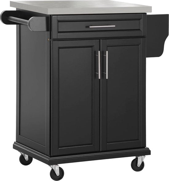 Carrello Cucina con Ruote - Isola Cucina con Cassetto 2 Porte, Pannelli, Cassetto Utensili e Scaffale Spezie - Piastra di Servizio in Acciaio Inossidabile