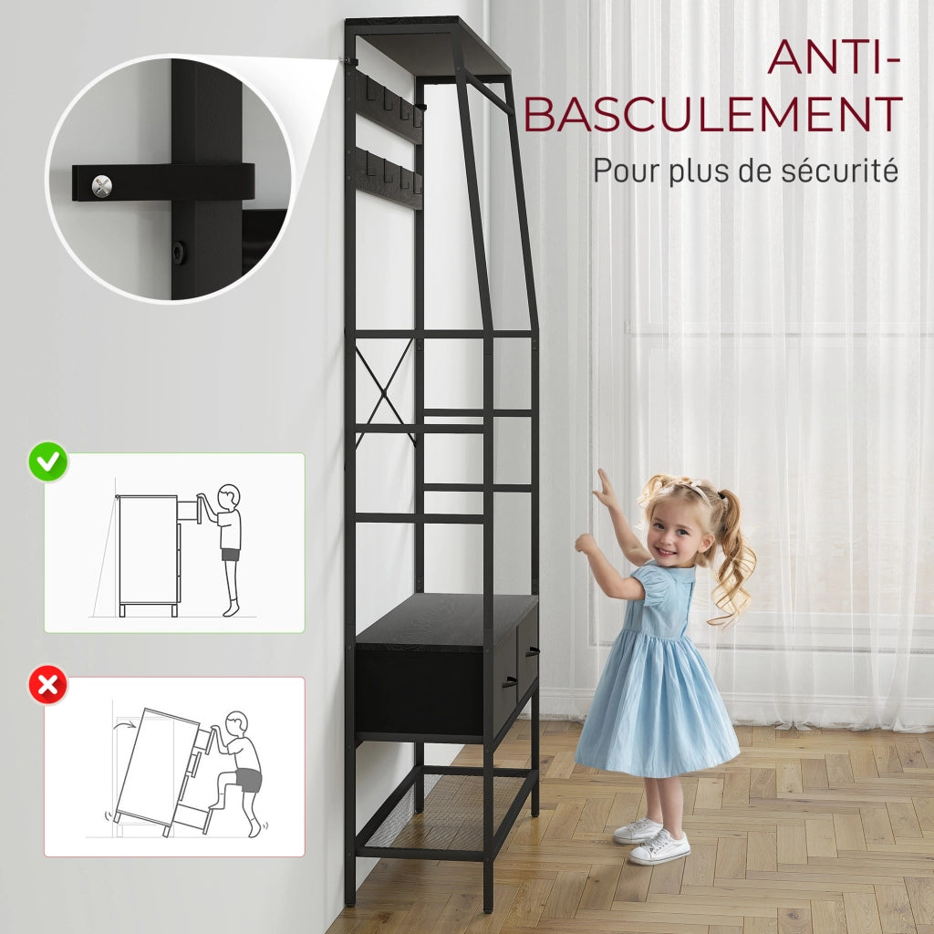 Armadio a stecche con cassetti e scaffale ¨C Zephmum ¨C Nero 80x30x180,5 cm