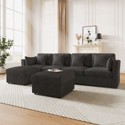 Divano angolare modulare 290x159,5 cm in velluto a coste grigio con 2 pouf