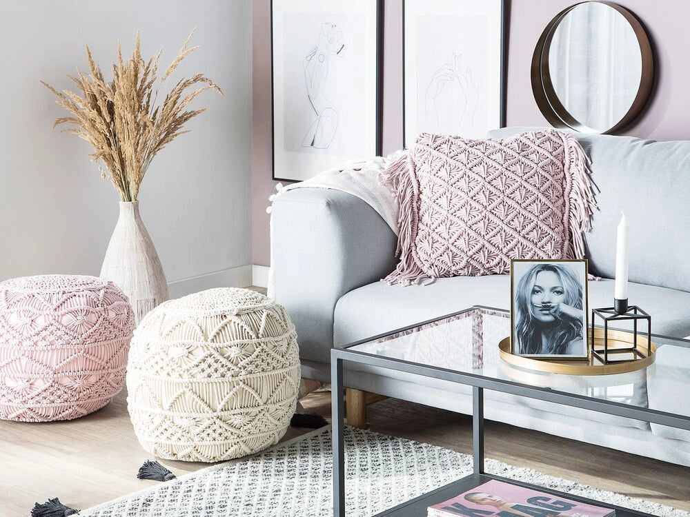 Set di 2 cuscini decorativi in macramè di cotone rosa 40 x 40 cm con nappe in corda Boho Retro Decor accessori