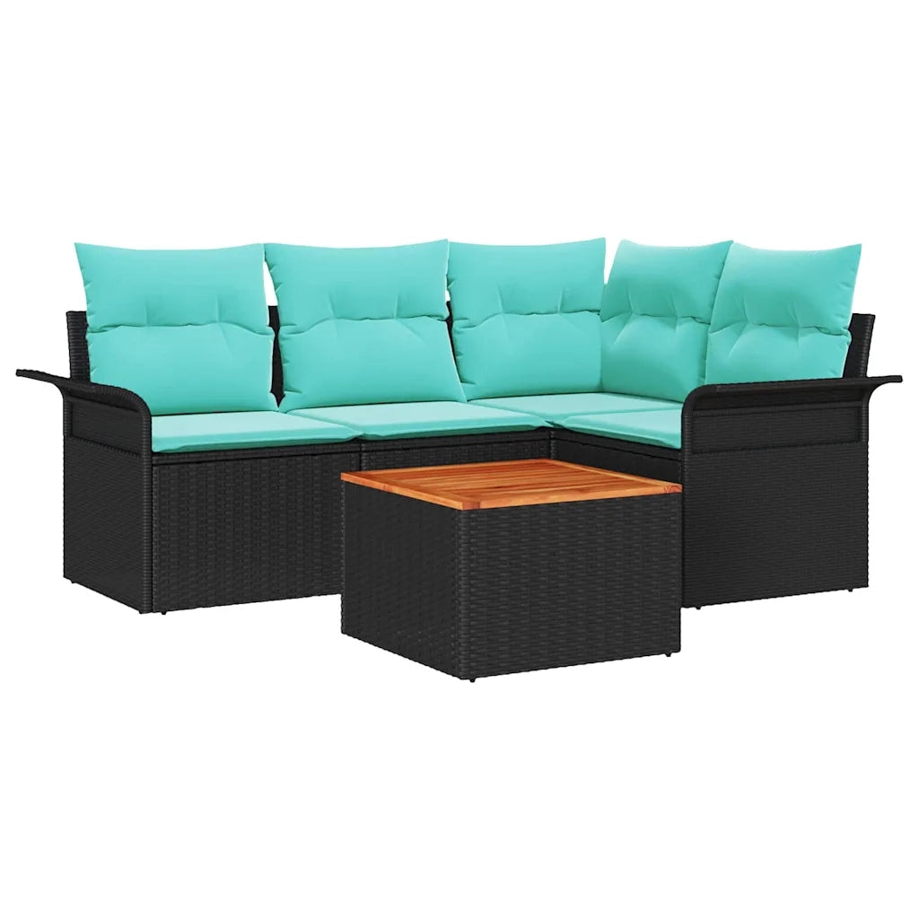 Set Divano da Giardino 5 pcs Nero e Turchese polyrattan