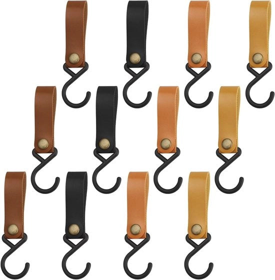 12 S-haken in pelle per stang per abbigliamento - portatile e multifunzionale