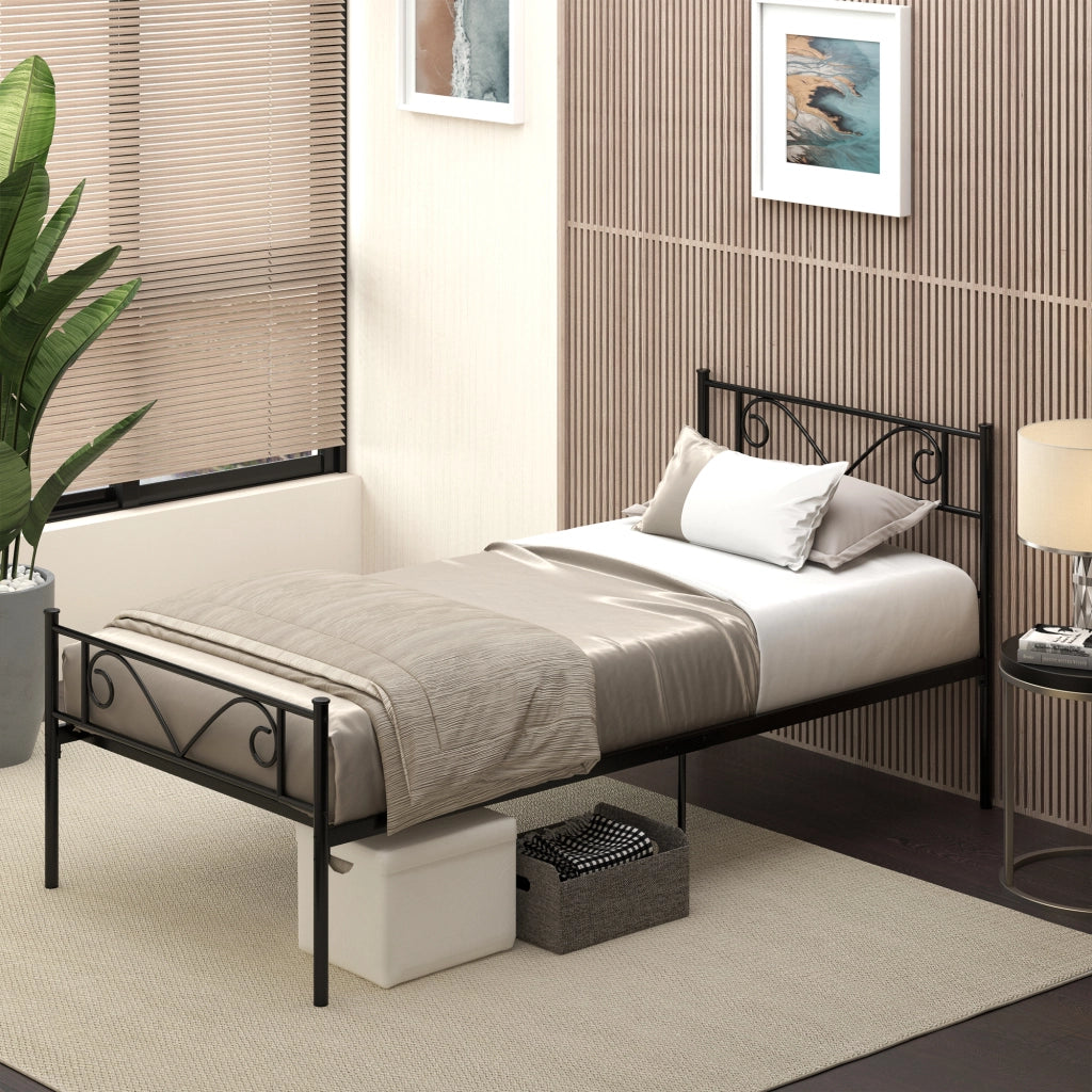 Letto Singolo in Metallo con Testiera a Farfalla ¨C Zephmum ¨C Nero 90x190x100 cm