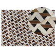 Tappeto tappetino Tappeto Pelle Marrone e Grigio Motivo Geometrico 140 x 200 cm Rustic Boho