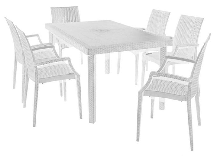 TAVOLO BOHEME IN POLIPROPILENE EFFETTO RATTAN 150X90X74H BIANCO