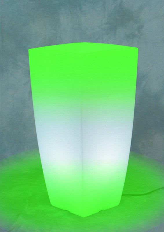 VASO HOME LIGHT QUADRO BIANCO CON LUCE VERDE GIARDINO ARREDO ESTERNO