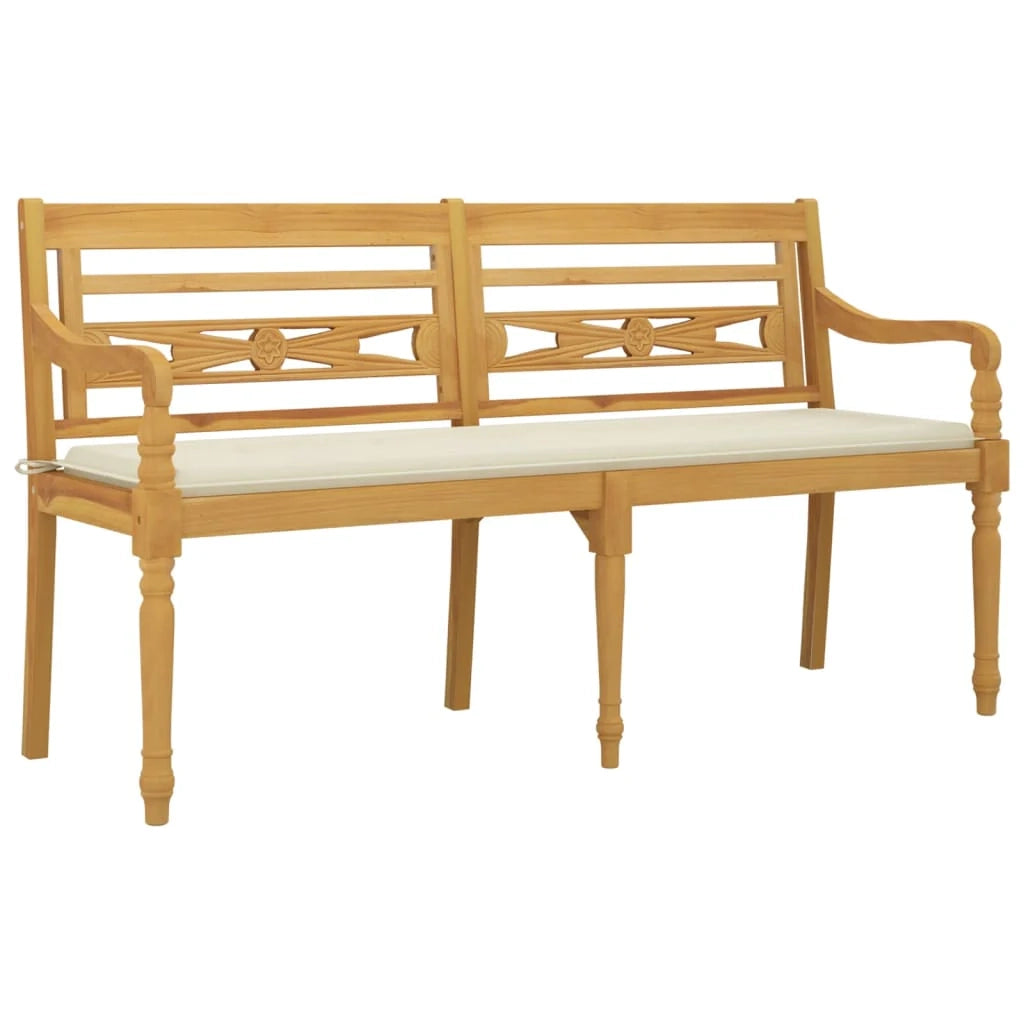 Panca da giardino mobili da esterno per patio mobili da terrazza con cuscino color crema 150 cm legno massello di teak 02_0011067