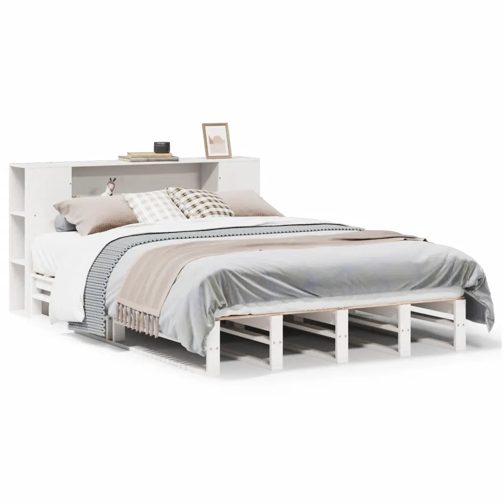Letto Libreria senza Materasso Bianco 135x190 cm Legno Massello 3323894