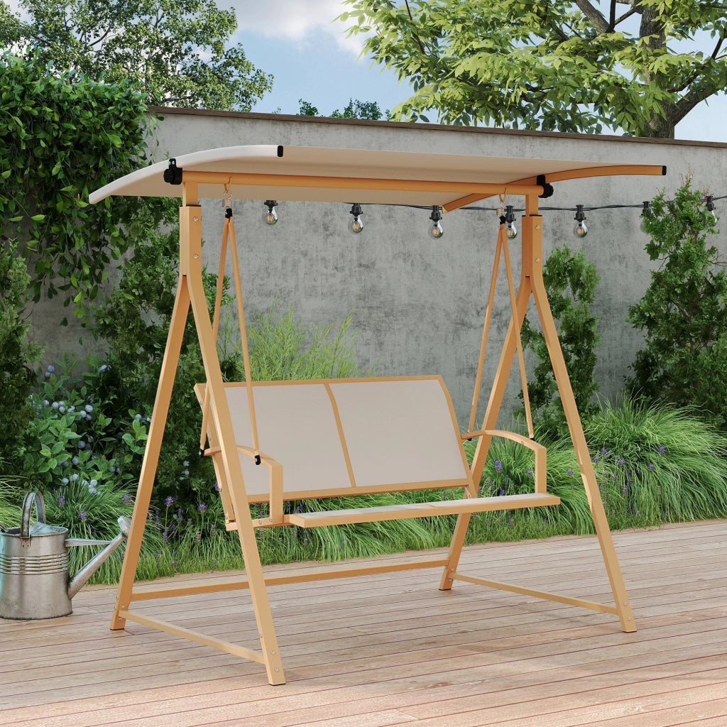 Altalena da Giardino 2 Posti con Tenda ¨C zephmum ¨C Caqui 160x112x162 cm