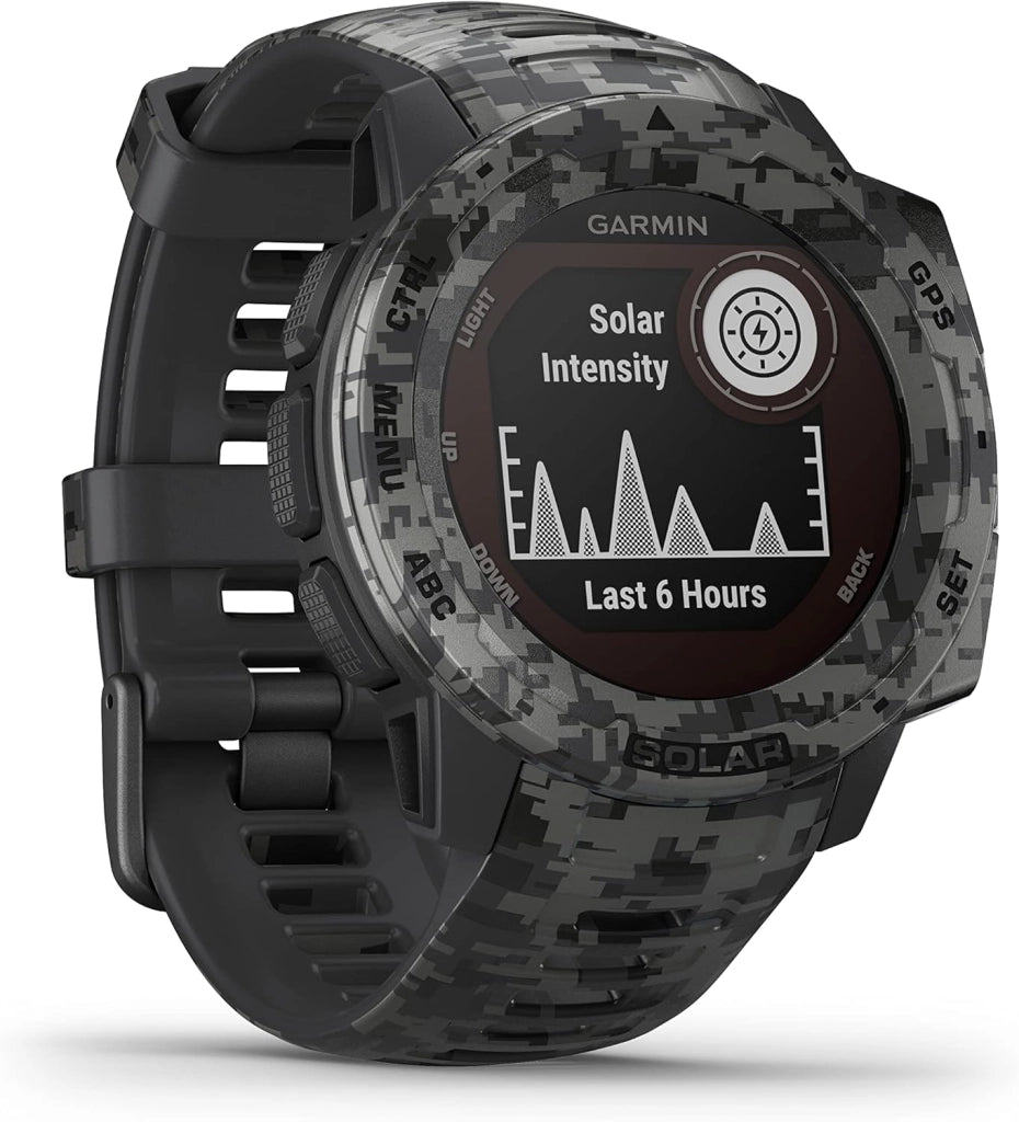 Instinct Solar, Camo Edition, Graphite - Smartwatch Gps Ultra-Resistente con Ricarica Solare, Cardio, Pulseox, App Multisport