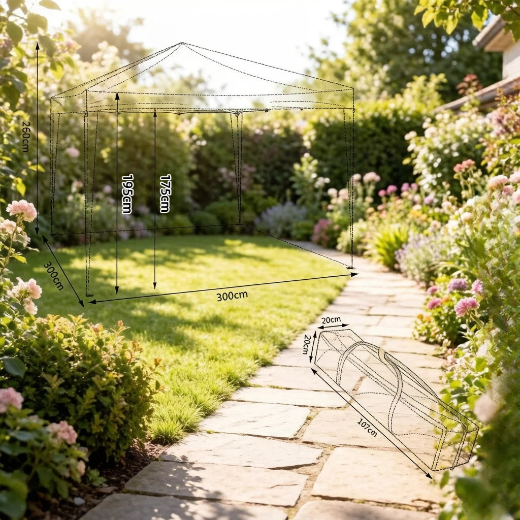 Gazebo pieghevole 3x3 m regolabile in altezza, colore antracite, struttura in ferro e tessuto Oxford 210D