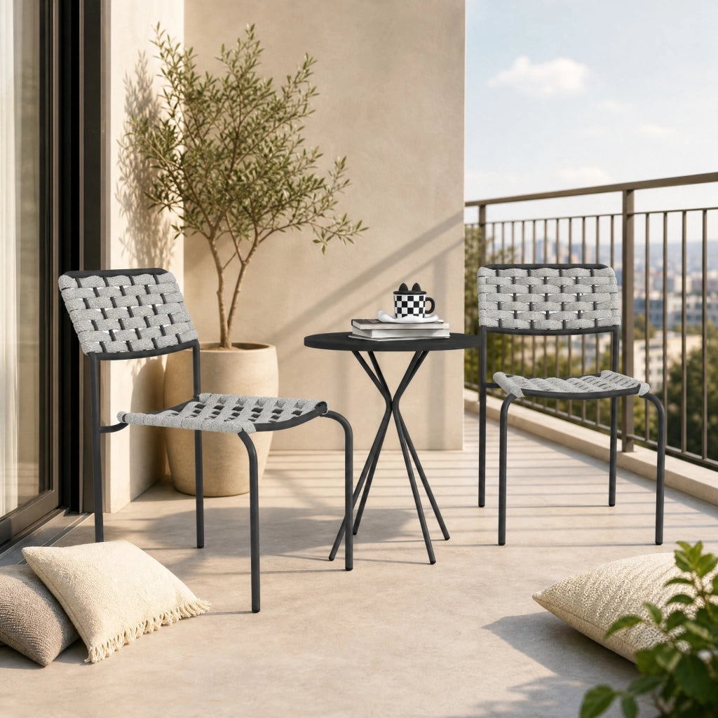 SET DA BISTRO 3 PEZZI 2 SEDIE E TAVOLO Ø48x60 cm GRIGIO ACCIAIO