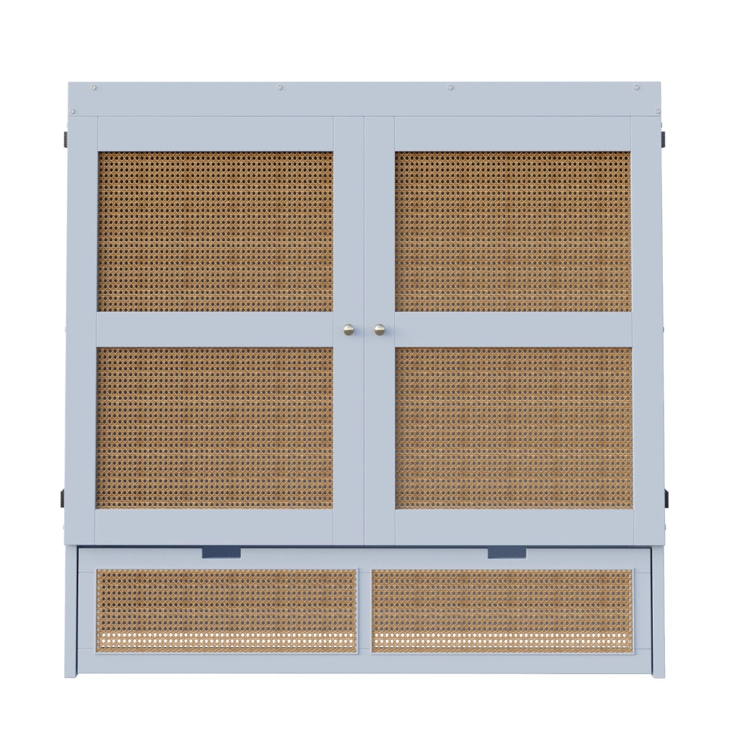 LETTO a scomparsa 140x200 cm in legno grigio con design rattan e cassetti