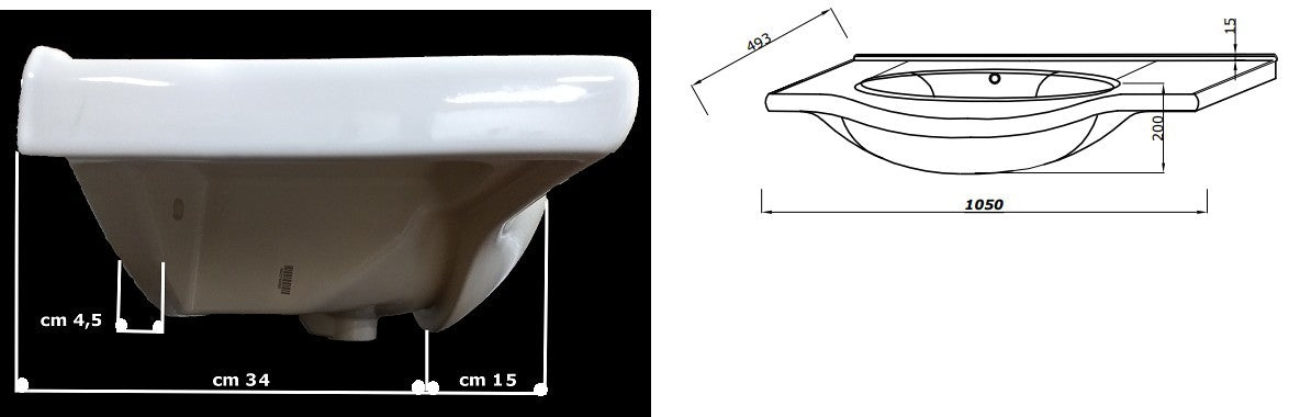 LAVABO INTEGRALE PER BAGNO IN CERAMICA PER MOBILE BASE CM.105