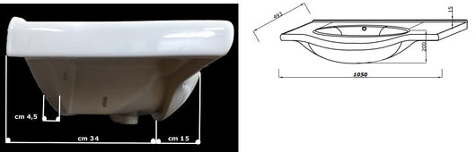 LAVABO INTEGRALE PER BAGNO IN CERAMICA PER MOBILE BASE CM.105