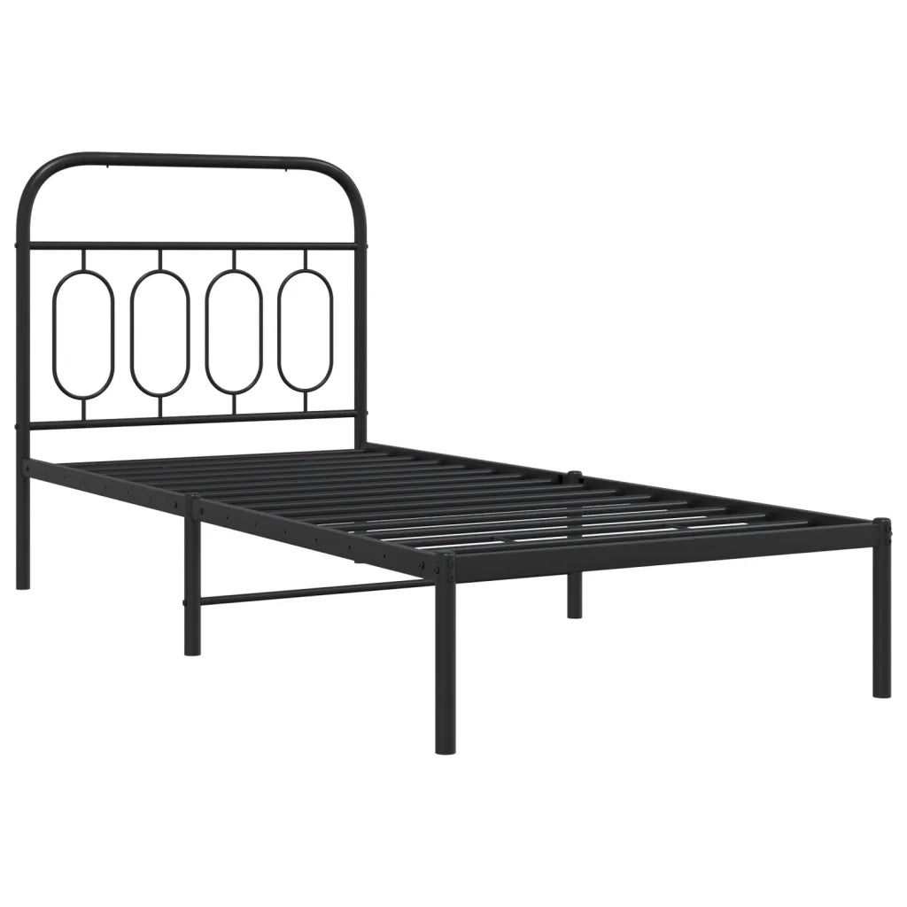 Letto singolo | Letto per adulti | Giroletto con Testiera in Metallo Nero 90x190 cm